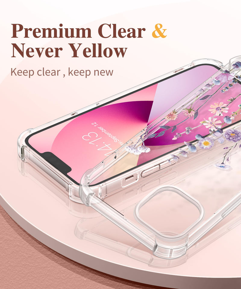 Load image into Gallery viewer, iPhone 13 Case with Tempered Glass Screen Protector + Camera Lens Protector Clear Flower Soft & Flexible Shockproof Floral Women Phone Cover (Floratopia/Colorful) AMAZON