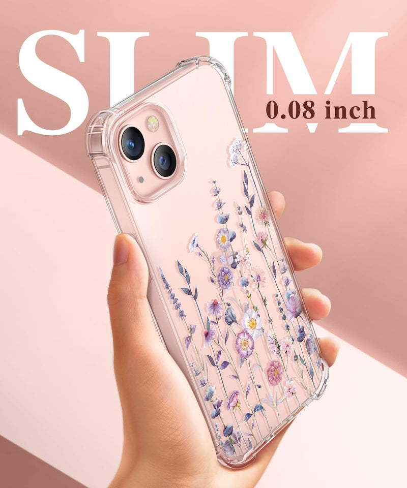 Load image into Gallery viewer, iPhone 13 Case with Tempered Glass Screen Protector + Camera Lens Protector Clear Flower Soft & Flexible Shockproof Floral Women Phone Cover (Floratopia/Colorful) AMAZON