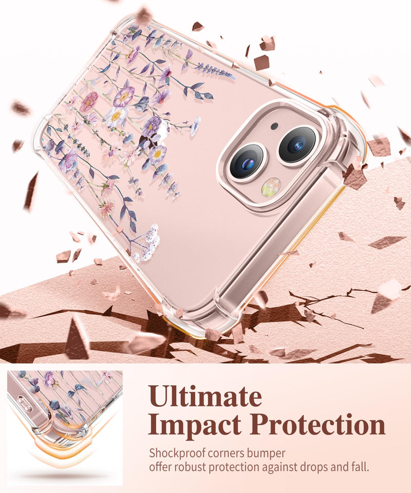 Load image into Gallery viewer, iPhone 13 Case with Tempered Glass Screen Protector + Camera Lens Protector Clear Flower Soft & Flexible Shockproof Floral Women Phone Cover (Floratopia/Colorful) AMAZON