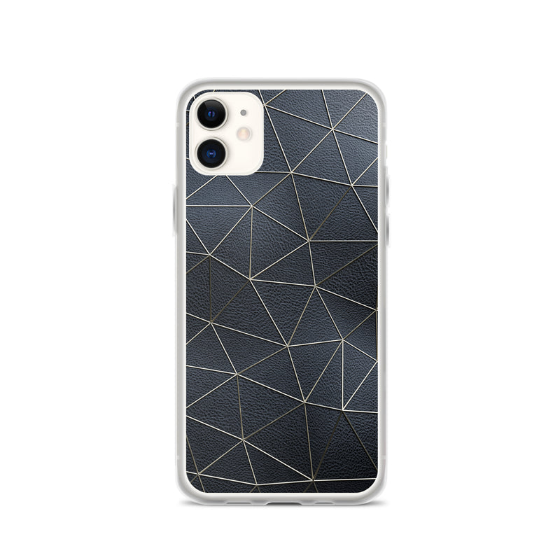 Load image into Gallery viewer, Golden Polygon Black Leather iPhone Clear Thin Case CREATIVETECH