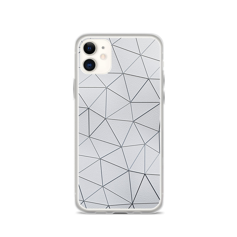 Load image into Gallery viewer, Silver Polygon White Leather iPhone Clear Thin Case CREATIVETECH
