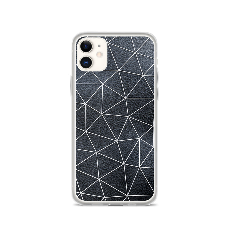 Load image into Gallery viewer, White Polygon Black Leather iPhone Clear Thin Case CREATIVETECH
