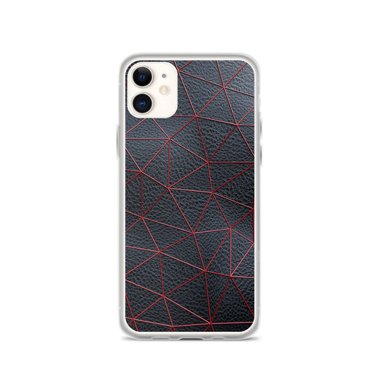 Red Polygon Black Leather iPhone Clear Thin Case CREATIVETECH