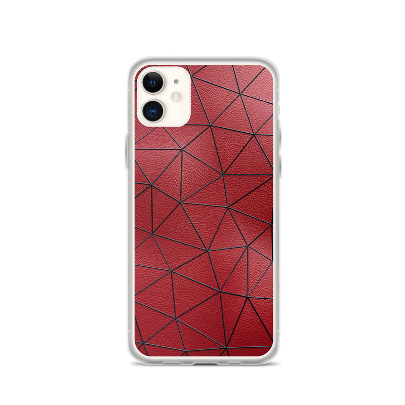 Load image into Gallery viewer, Black Polygon Red Leather iPhone Clear Thin Case CREATIVETECH
