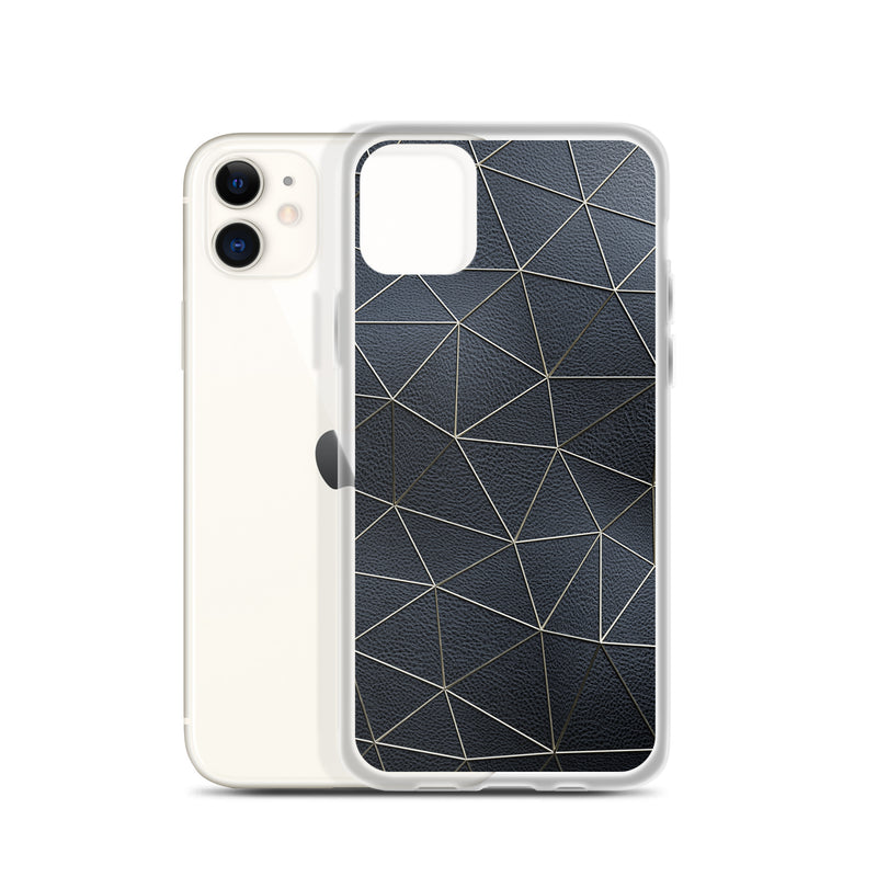 Load image into Gallery viewer, Golden Polygon Black Leather iPhone Clear Thin Case CREATIVETECH