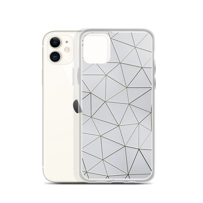 Load image into Gallery viewer, Gold Polygon White Leather iPhone Clear Thin Case CREATIVETECH
