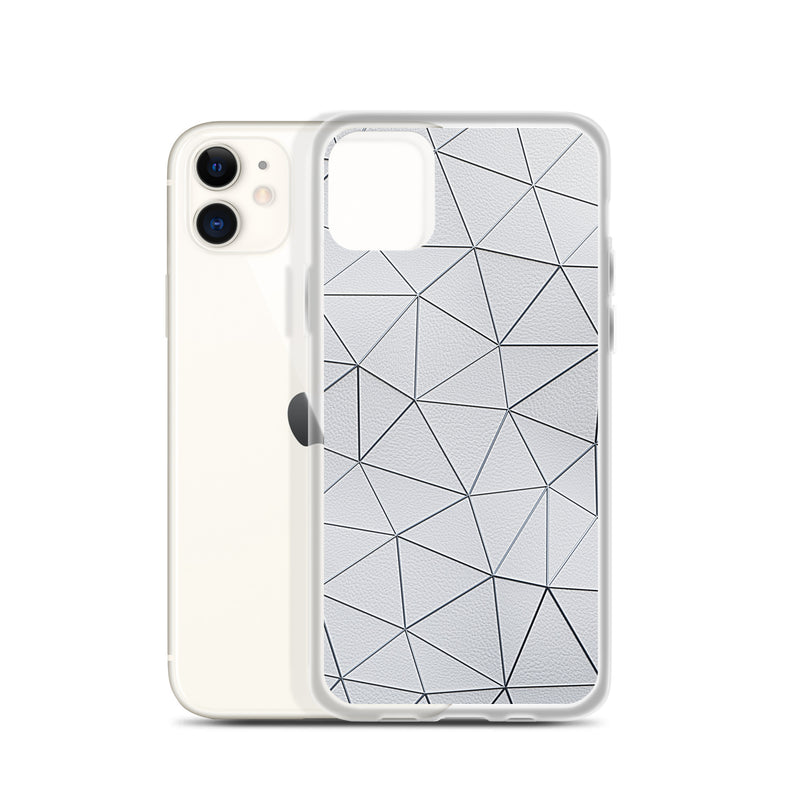 Load image into Gallery viewer, Silver Polygon White Leather iPhone Clear Thin Case CREATIVETECH
