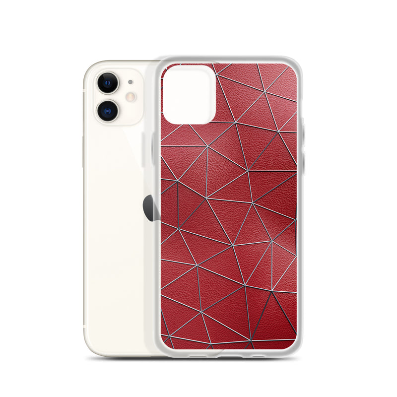 Load image into Gallery viewer, Silver Polygon Red Leather iPhone Clear Thin Case CREATIVETECH
