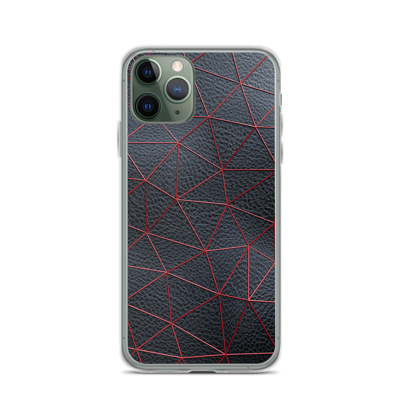Load image into Gallery viewer, Red Polygon Black Leather iPhone Clear Thin Case CREATIVETECH