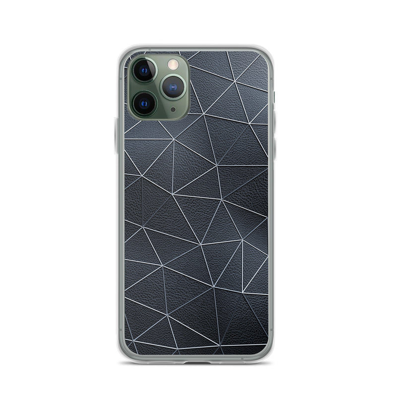 Load image into Gallery viewer, Silver Polygon Black Leather iPhone Clear Thin Case CREATIVETECH