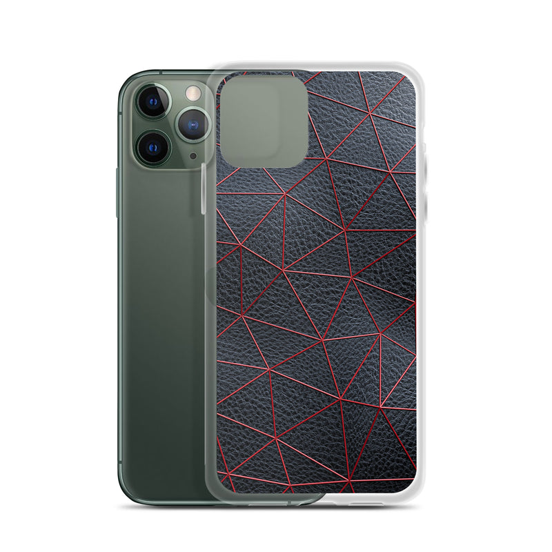 Load image into Gallery viewer, Red Polygon Black Leather iPhone Clear Thin Case CREATIVETECH
