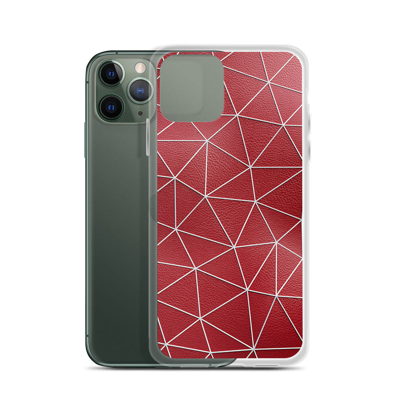 Load image into Gallery viewer, White Polygon Red Leather iPhone Clear Thin Case CREATIVETECH
