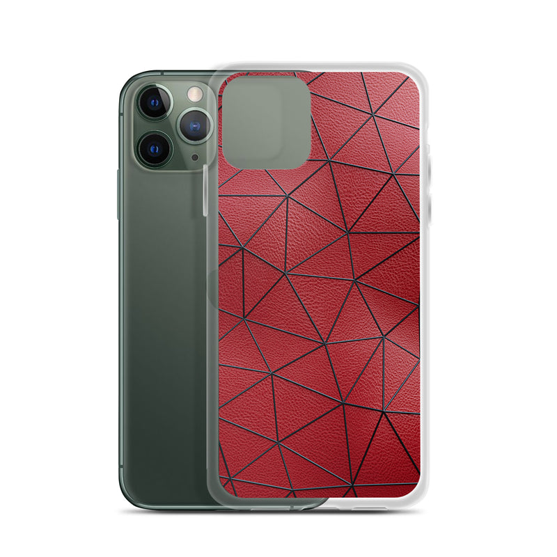 Load image into Gallery viewer, Black Polygon Red Leather iPhone Clear Thin Case CREATIVETECH
