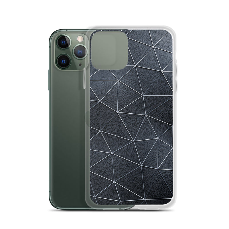 Load image into Gallery viewer, Silver Polygon Black Leather iPhone Clear Thin Case CREATIVETECH
