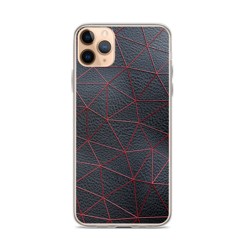 Load image into Gallery viewer, Red Polygon Black Leather iPhone Clear Thin Case CREATIVETECH