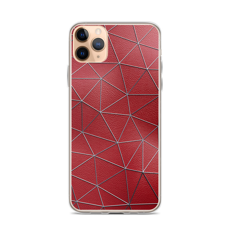 Load image into Gallery viewer, Silver Polygon Red Leather iPhone Clear Thin Case CREATIVETECH
