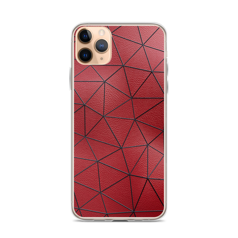 Load image into Gallery viewer, Black Polygon Red Leather iPhone Clear Thin Case CREATIVETECH
