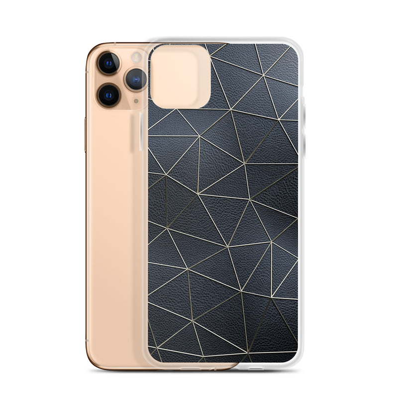 Load image into Gallery viewer, Golden Polygon Black Leather iPhone Clear Thin Case CREATIVETECH
