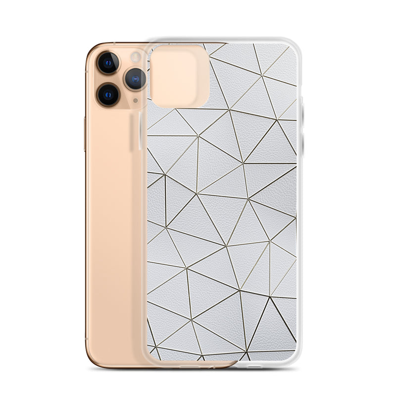 Load image into Gallery viewer, Gold Polygon White Leather iPhone Clear Thin Case CREATIVETECH
