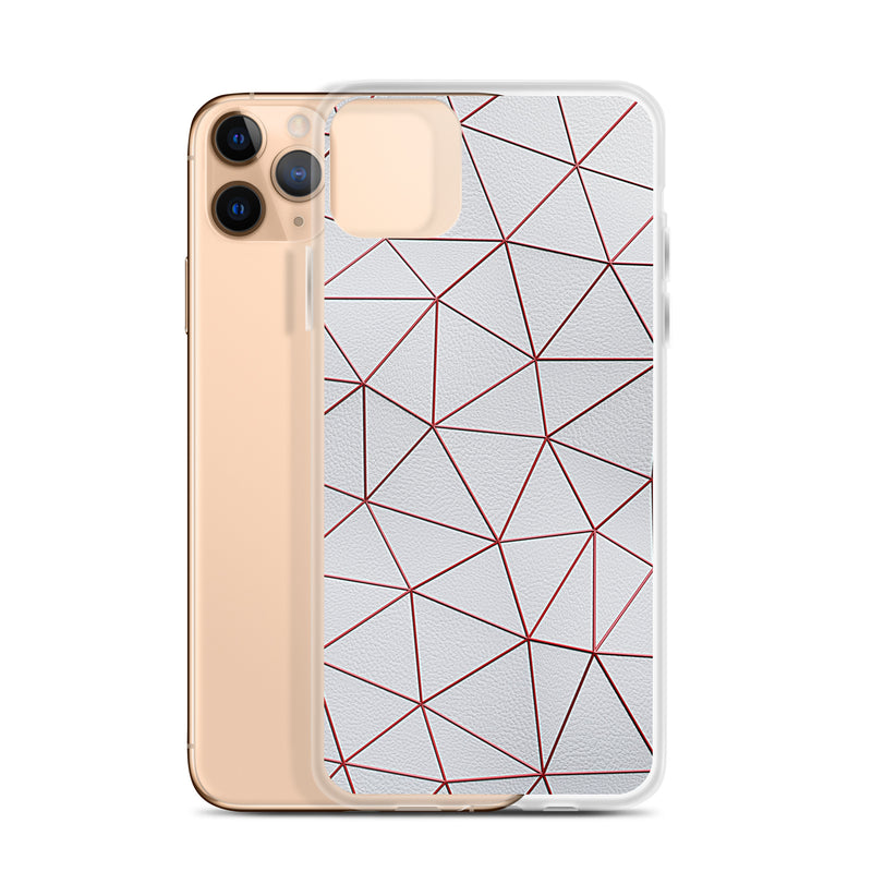 Load image into Gallery viewer, Red Polygon White Leather iPhone Clear Thin Case CREATIVETECH