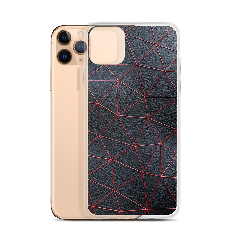 Load image into Gallery viewer, Red Polygon Black Leather iPhone Clear Thin Case CREATIVETECH
