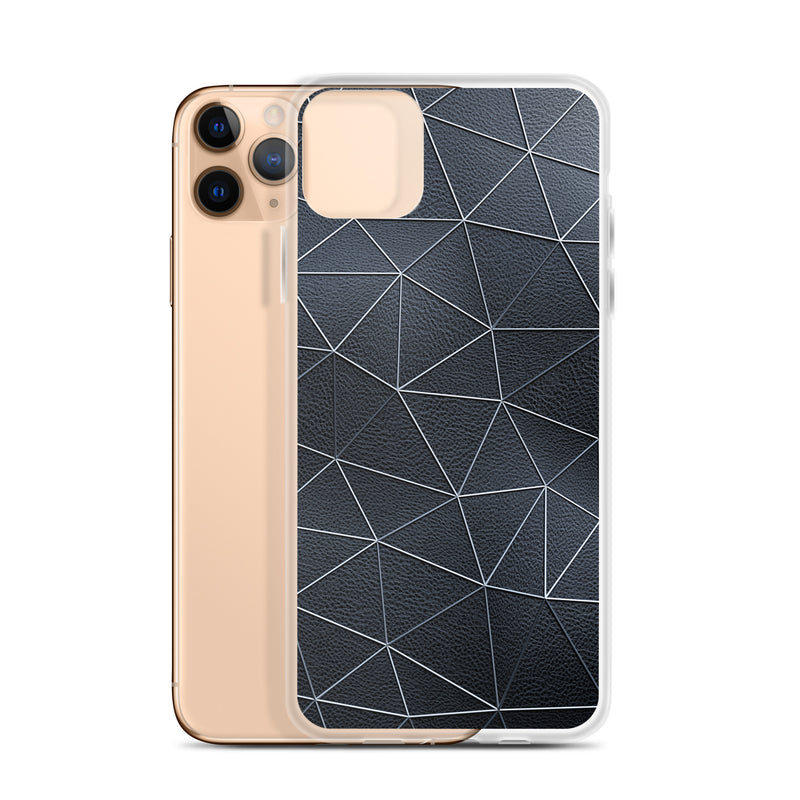 Load image into Gallery viewer, Silver Polygon Black Leather iPhone Clear Thin Case CREATIVETECH
