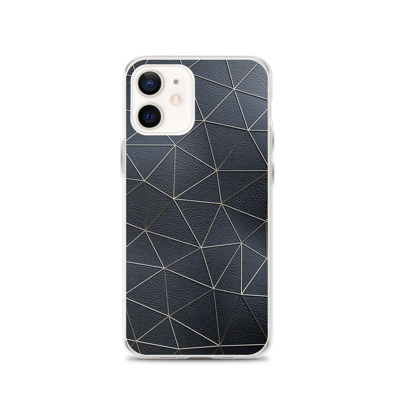 Load image into Gallery viewer, Golden Polygon Black Leather iPhone Clear Thin Case CREATIVETECH