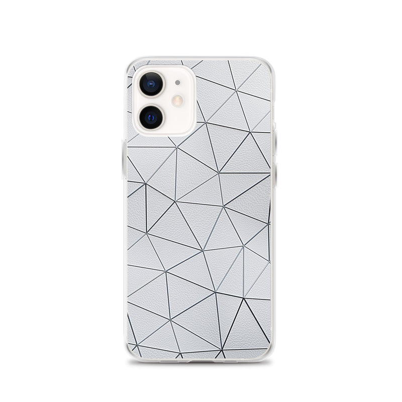 Load image into Gallery viewer, Silver Polygon White Leather iPhone Clear Thin Case CREATIVETECH