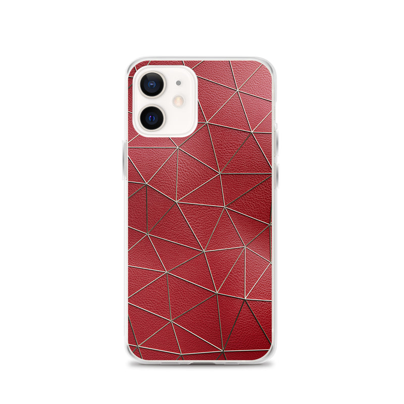 Load image into Gallery viewer, Golden Polygon Red Leather iPhone Clear Thin Case CREATIVETECH
