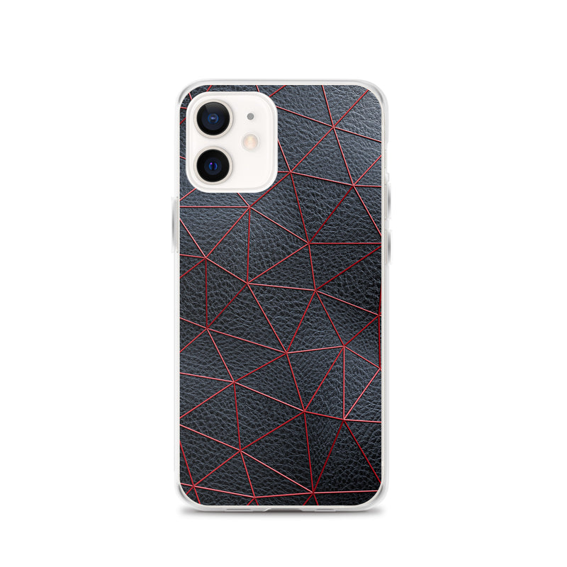 Load image into Gallery viewer, Red Polygon Black Leather iPhone Clear Thin Case CREATIVETECH