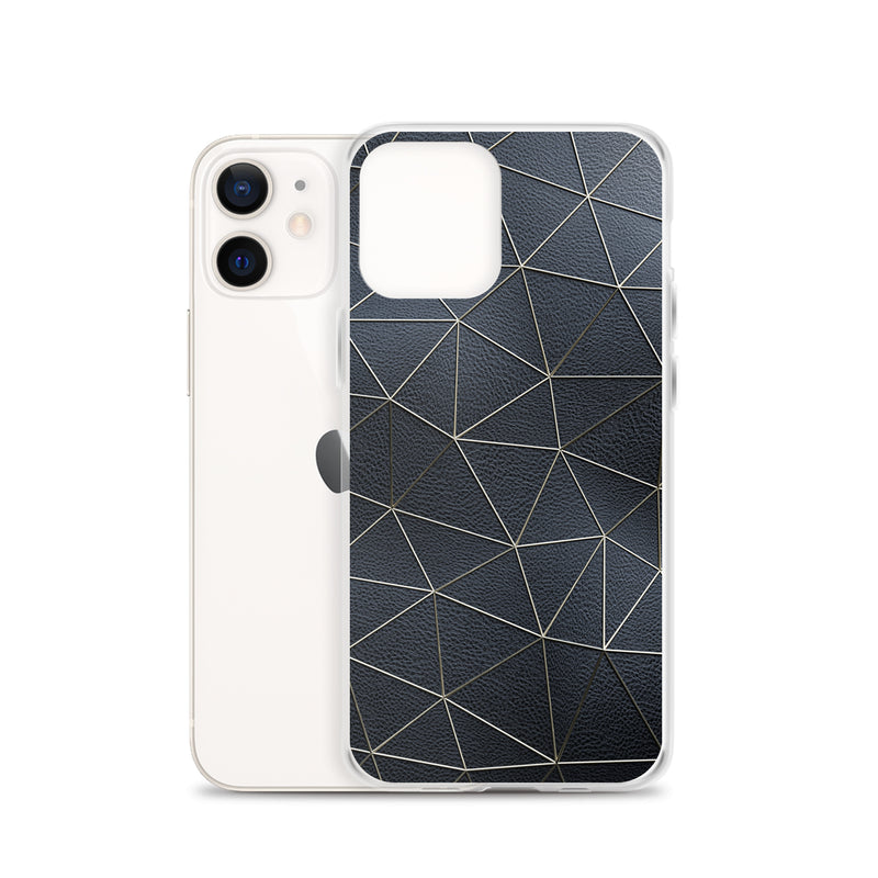 Load image into Gallery viewer, Golden Polygon Black Leather iPhone Clear Thin Case CREATIVETECH