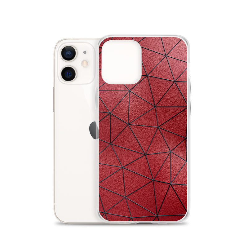 Load image into Gallery viewer, Black Polygon Red Leather iPhone Clear Thin Case CREATIVETECH
