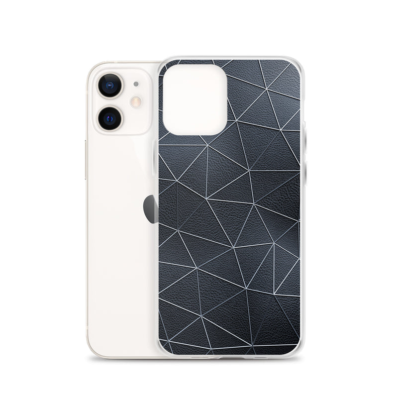 Load image into Gallery viewer, Silver Polygon Black Leather iPhone Clear Thin Case CREATIVETECH
