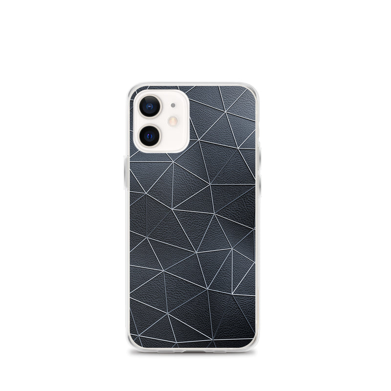 Load image into Gallery viewer, Silver Polygon Black Leather iPhone Clear Thin Case CREATIVETECH