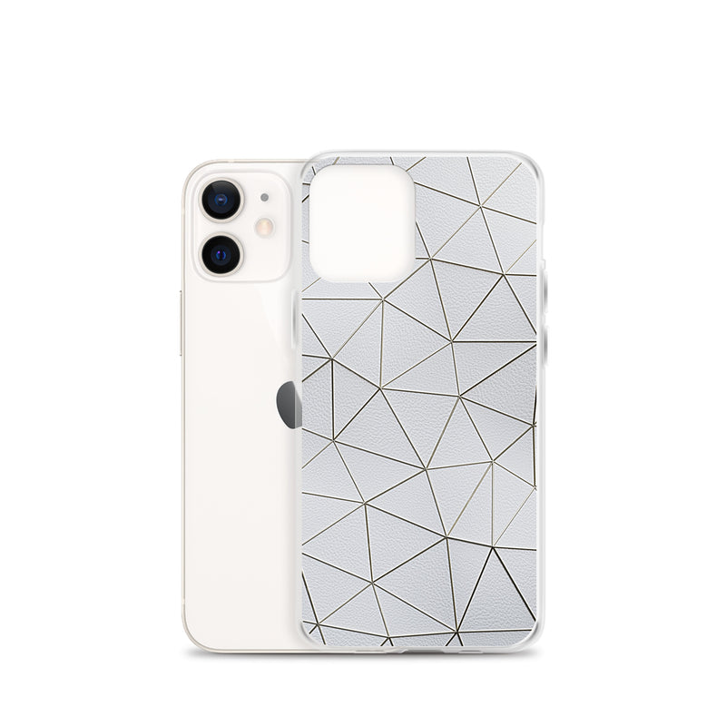 Load image into Gallery viewer, Gold Polygon White Leather iPhone Clear Thin Case CREATIVETECH
