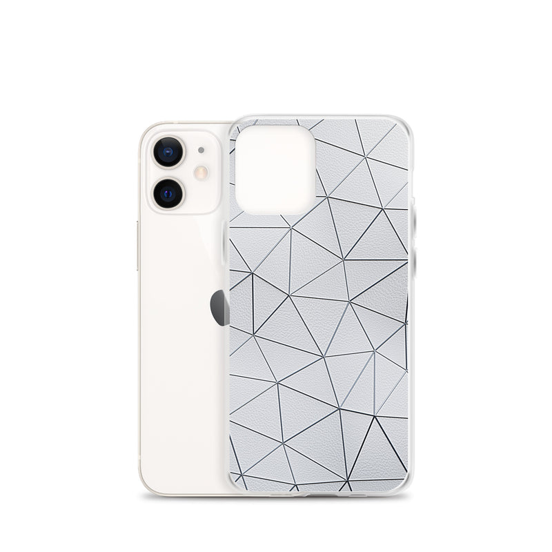 Load image into Gallery viewer, Silver Polygon White Leather iPhone Clear Thin Case CREATIVETECH
