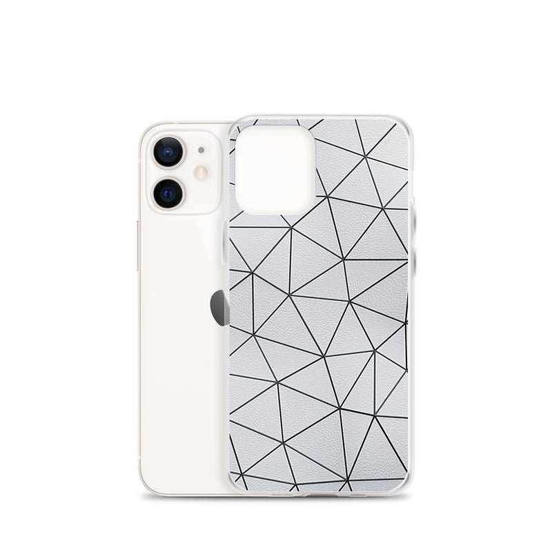 Load image into Gallery viewer, Black Polygon White Leather iPhone Clear Thin Case CREATIVETECH
