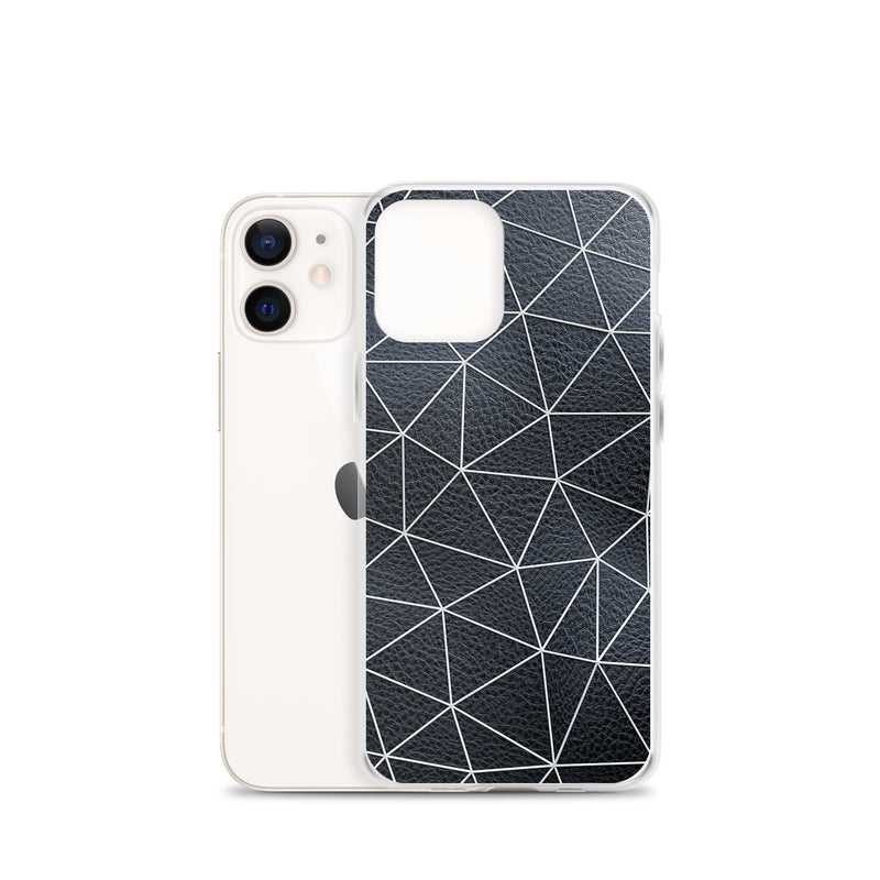 Load image into Gallery viewer, White Polygon Black Leather iPhone Clear Thin Case CREATIVETECH
