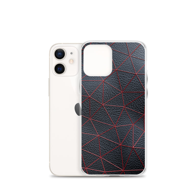 Load image into Gallery viewer, Red Polygon Black Leather iPhone Clear Thin Case CREATIVETECH
