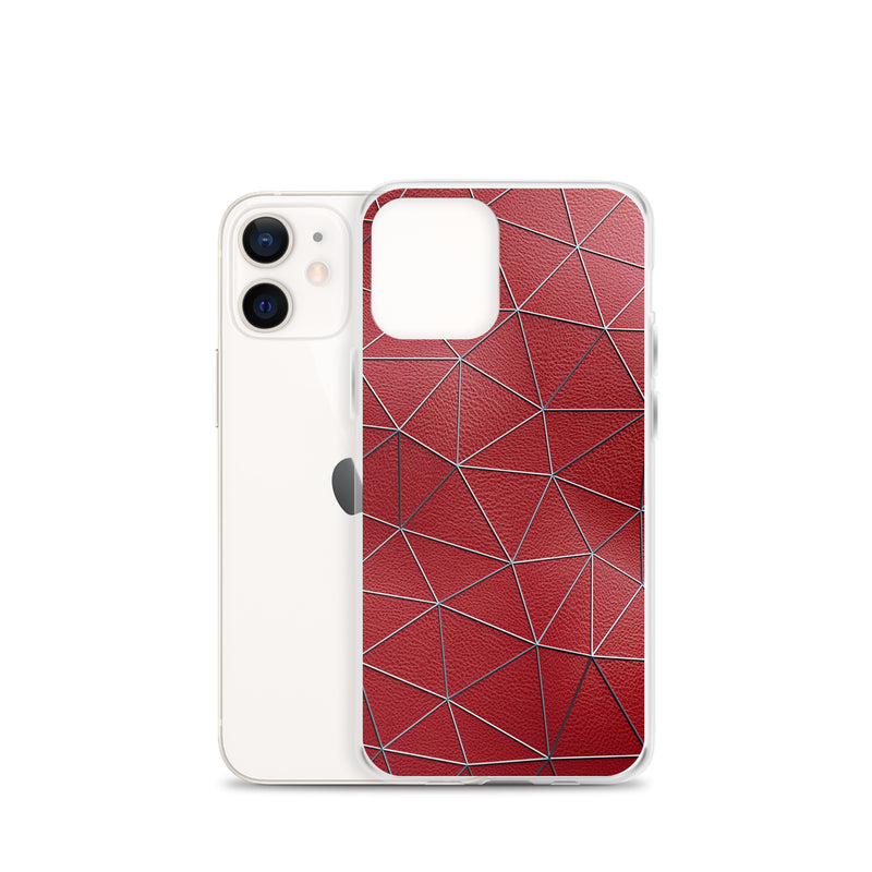 Load image into Gallery viewer, Silver Polygon Red Leather iPhone Clear Thin Case CREATIVETECH
