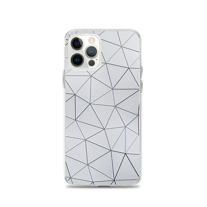 Load image into Gallery viewer, Silver Polygon White Leather iPhone Clear Thin Case CREATIVETECH
