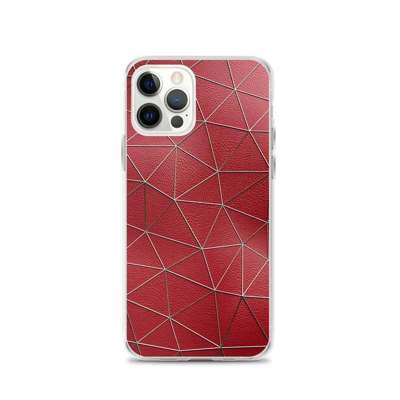 Load image into Gallery viewer, Golden Polygon Red Leather iPhone Clear Thin Case CREATIVETECH
