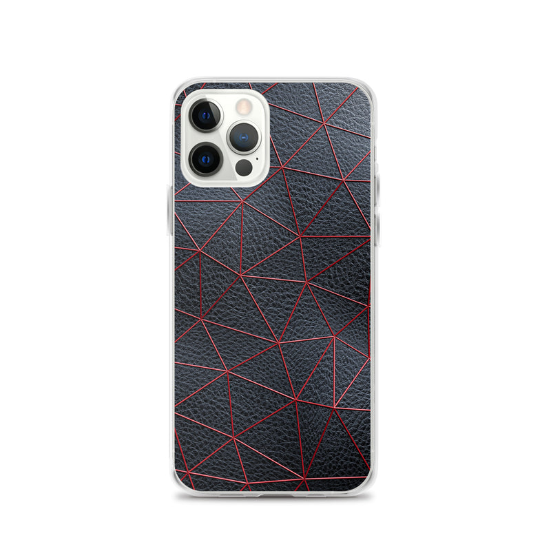 Load image into Gallery viewer, Red Polygon Black Leather iPhone Clear Thin Case CREATIVETECH