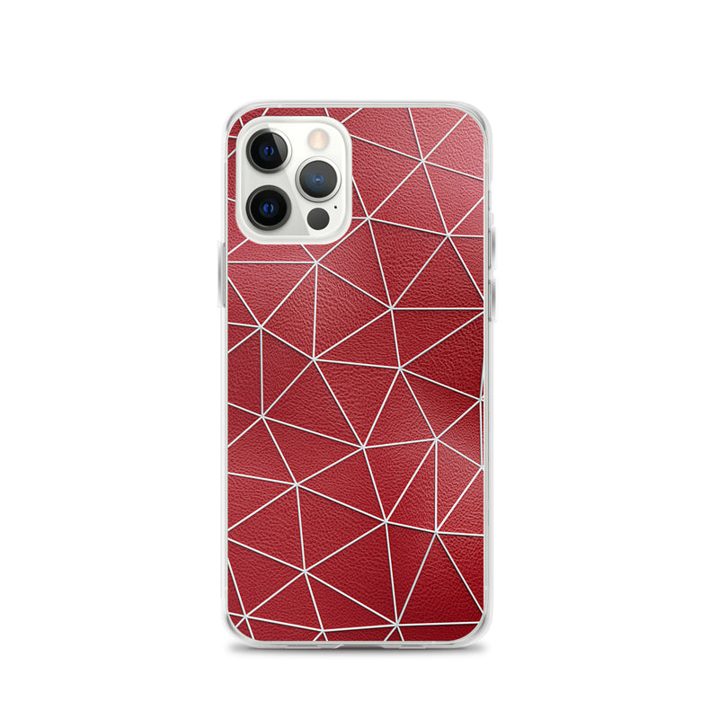 Load image into Gallery viewer, White Polygon Red Leather iPhone Clear Thin Case CREATIVETECH
