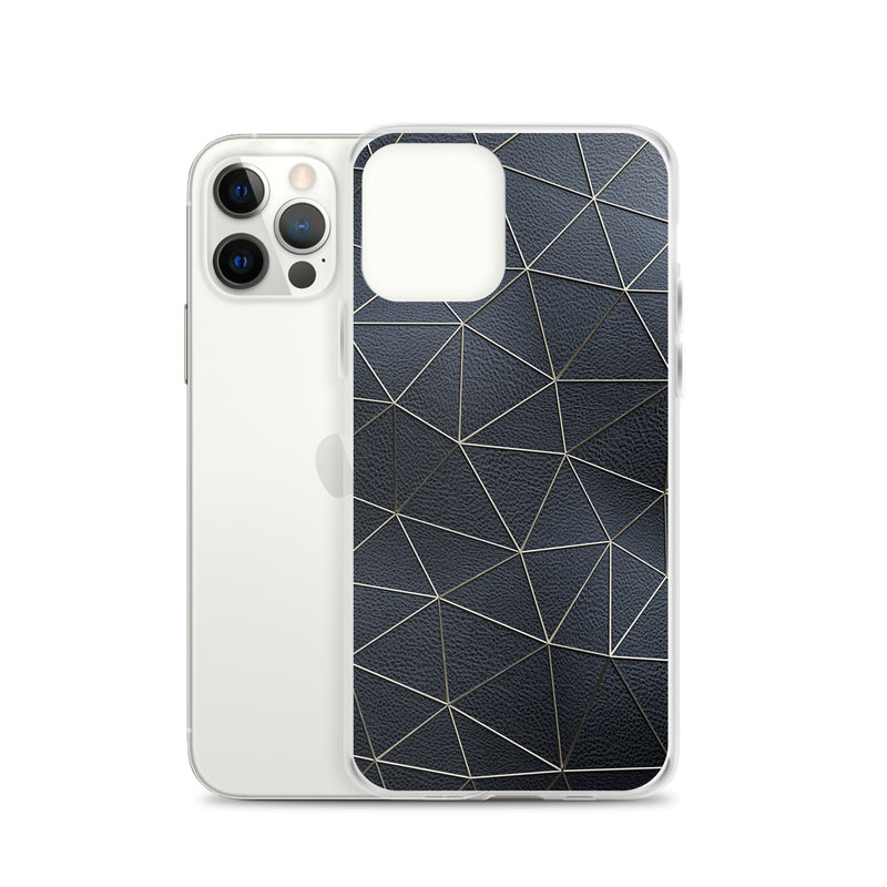 Load image into Gallery viewer, Golden Polygon Black Leather iPhone Clear Thin Case CREATIVETECH