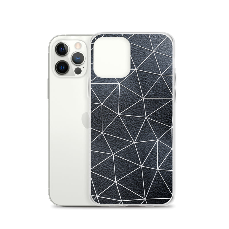 Load image into Gallery viewer, White Polygon Black Leather iPhone Clear Thin Case CREATIVETECH
