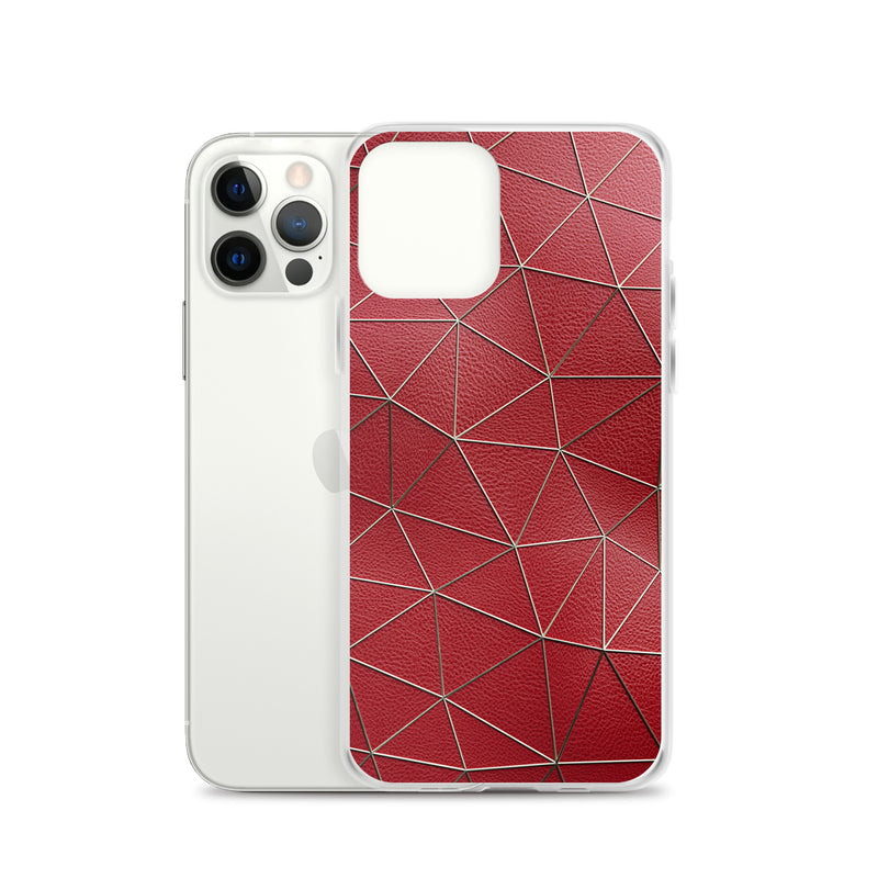 Load image into Gallery viewer, Golden Polygon Red Leather iPhone Clear Thin Case CREATIVETECH
