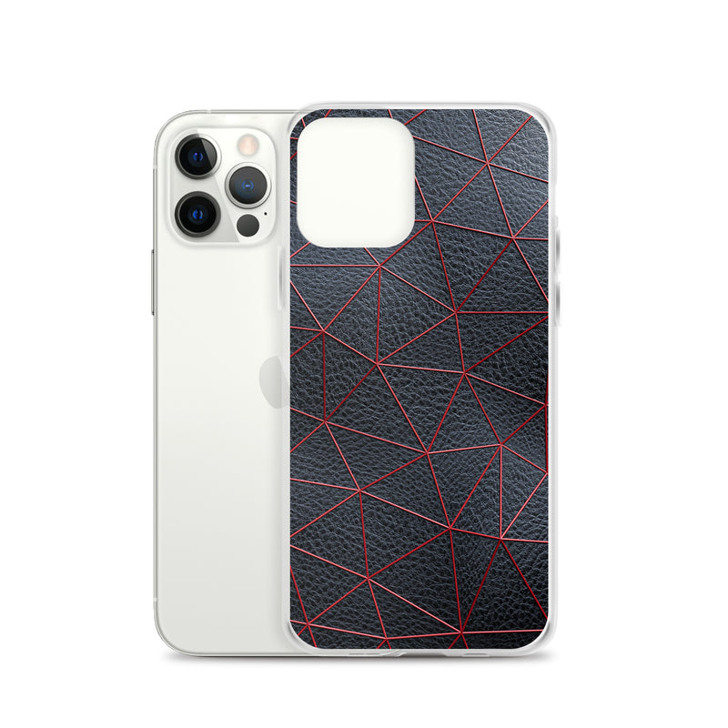 Load image into Gallery viewer, Red Polygon Black Leather iPhone Clear Thin Case CREATIVETECH
