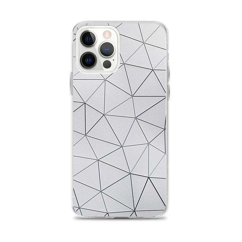 Load image into Gallery viewer, Silver Polygon White Leather iPhone Clear Thin Case CREATIVETECH
