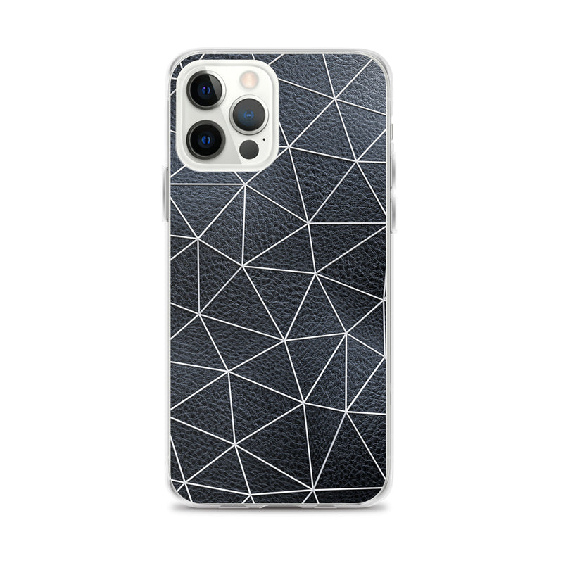 Load image into Gallery viewer, White Polygon Black Leather iPhone Clear Thin Case CREATIVETECH
